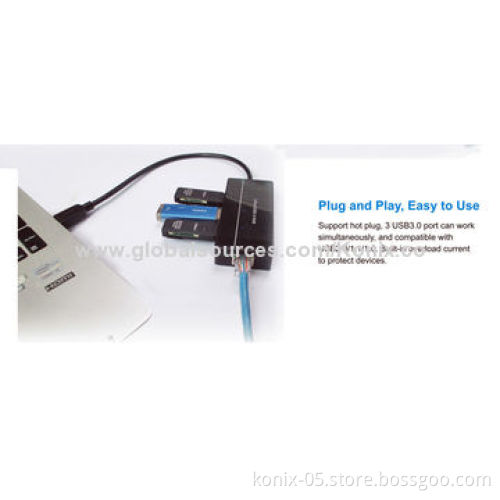 Portable mini USB 3.0 hub with 1000Mbps, supports wake-on-LAN and stopNew